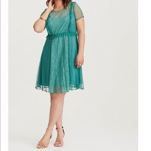 Torrid Teal Lace & Mesh Skater Dress
